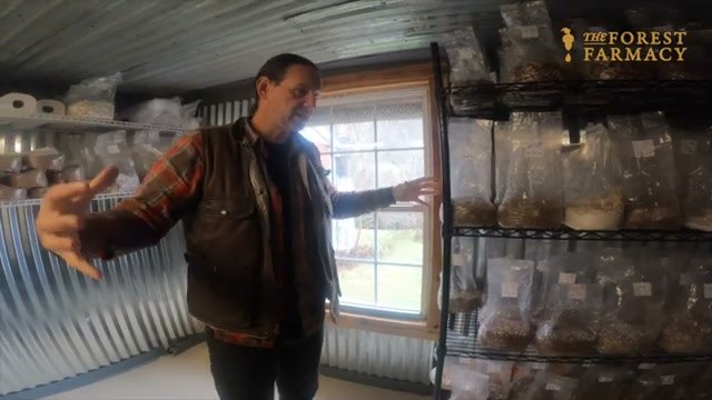 Chris in the grow room reading the shelves